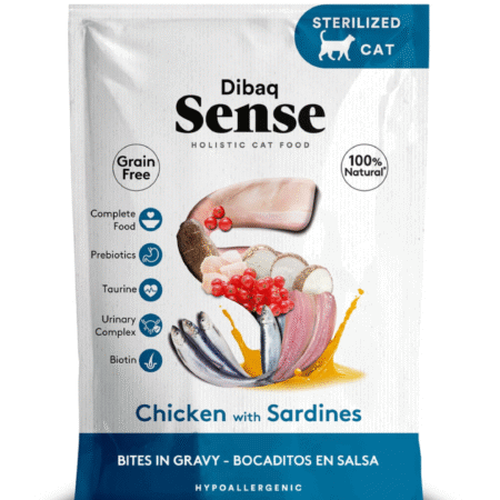 Dibaq Sense maistas katėms padaže su vištiena su sardinėmis