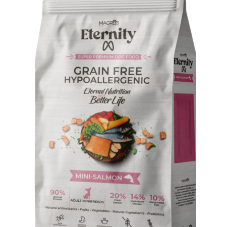 Magros Eternity begrūdis maistas šunims su lašiša (mini granulės)