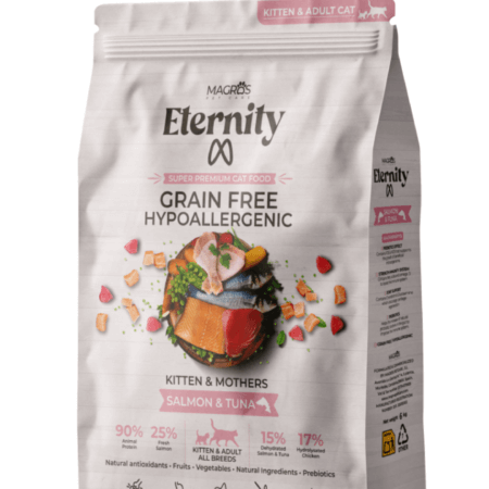 NAUJIENA! Magros Eternity begrūdis maistas kačiukams ir žindančioms katėms su lašiša ir tunu