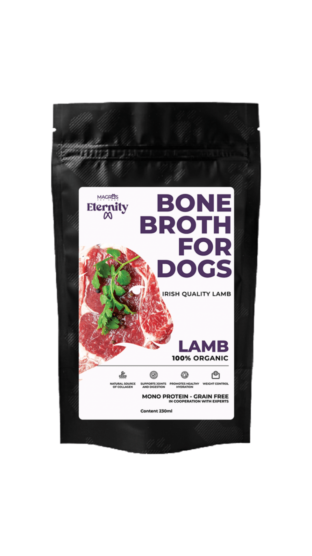 NAUJIENA! Magros Eternity begrūdis ekologiškas ėrienos kaulų sultinys šunims