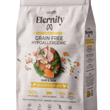 NAUJIENA! Magros Eternity begrūdis maistas katėms su lašiša ir vištiena